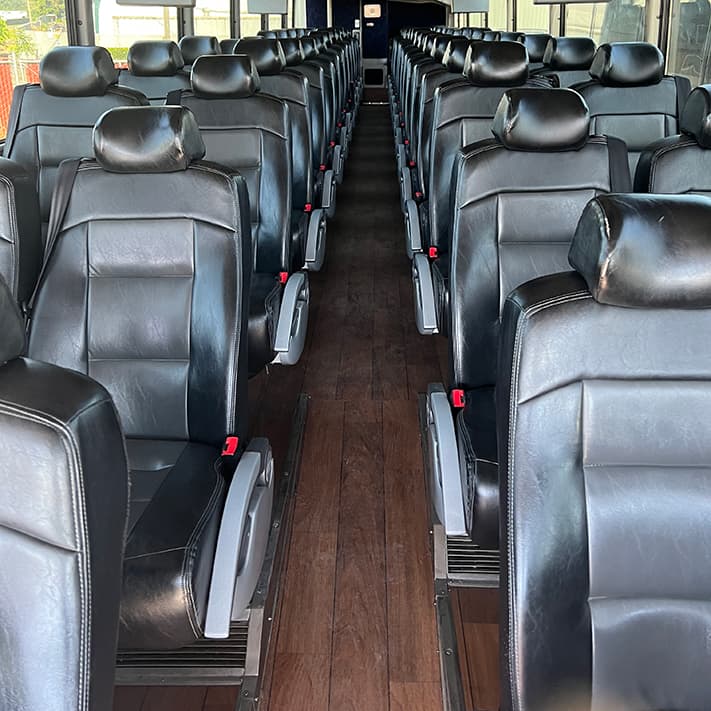 Interior of a charter bus with leather seats